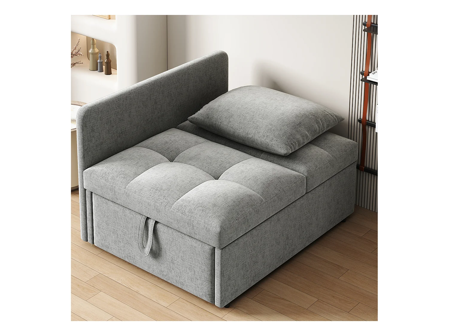 Canapé convertible, canapé rembourré avec dossier réglable, lin gris - pour salon et chambre