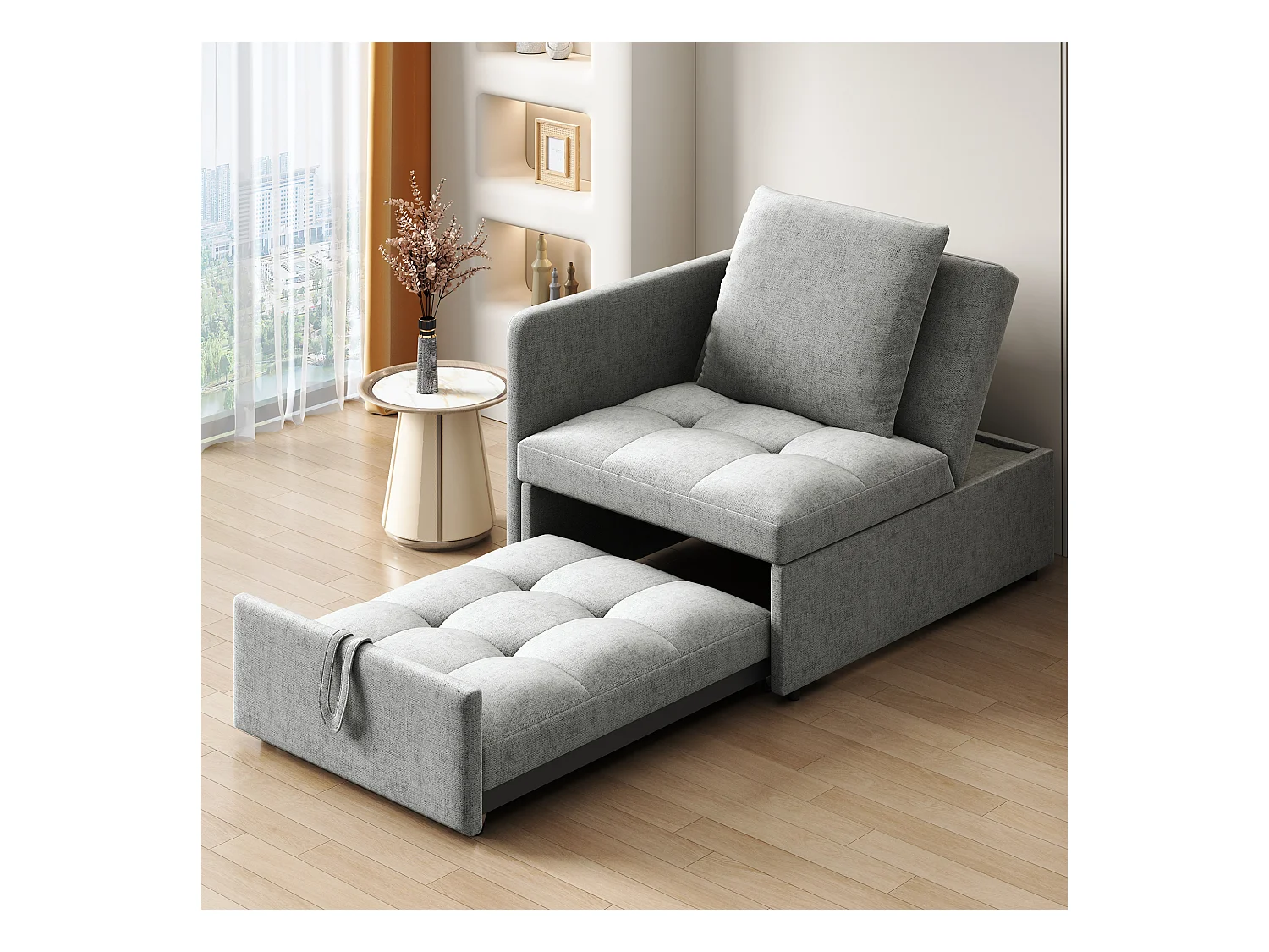 Canapé convertible, canapé rembourré avec dossier réglable, lin gris - pour salon et chambre