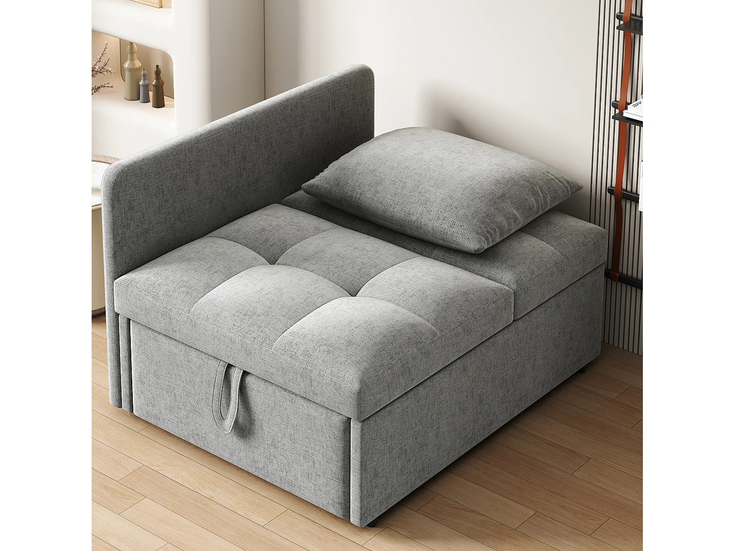 Canapé convertible, canapé rembourré avec dossier réglable, lin gris - pour salon et chambre