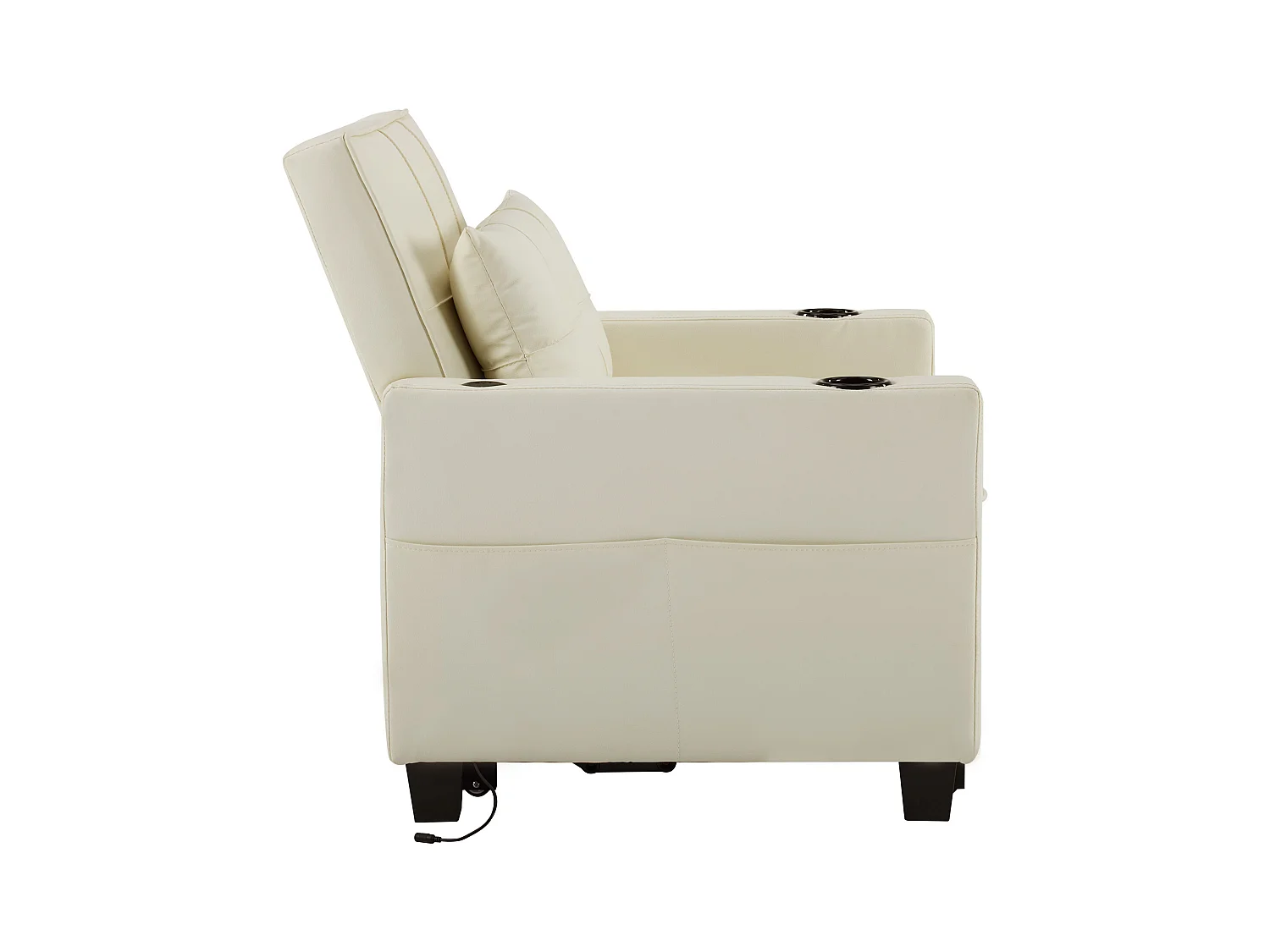 Canapé 1 place en similicuir blanc avec port USB et porte-gobelet -Convertible en lit ou chaise longue