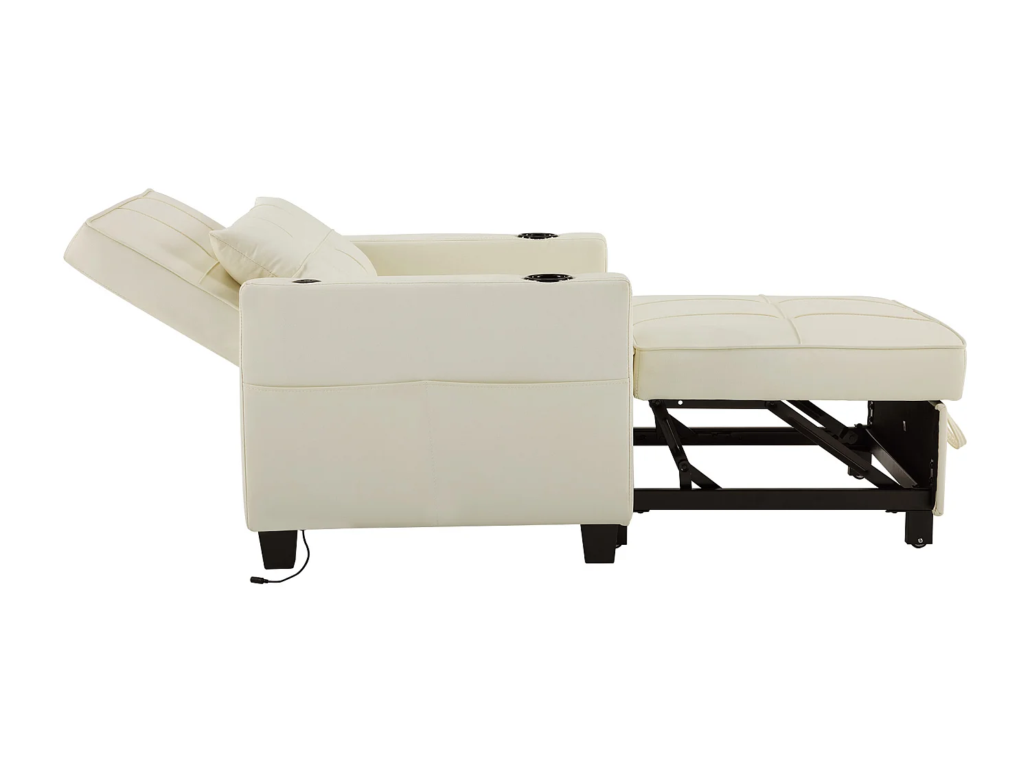 1-zitsbank van wit kunstleer met USB-poort en bekerhouder - Om te vormen tot bed of chaise longue