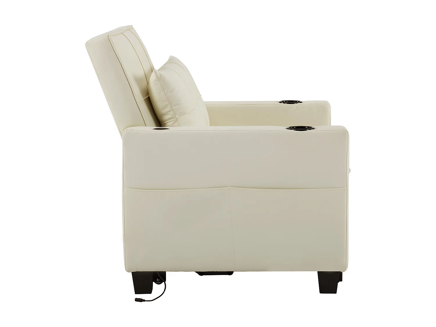 1-zitsbank van wit kunstleer met USB-poort en bekerhouder - Om te vormen tot bed of chaise longue