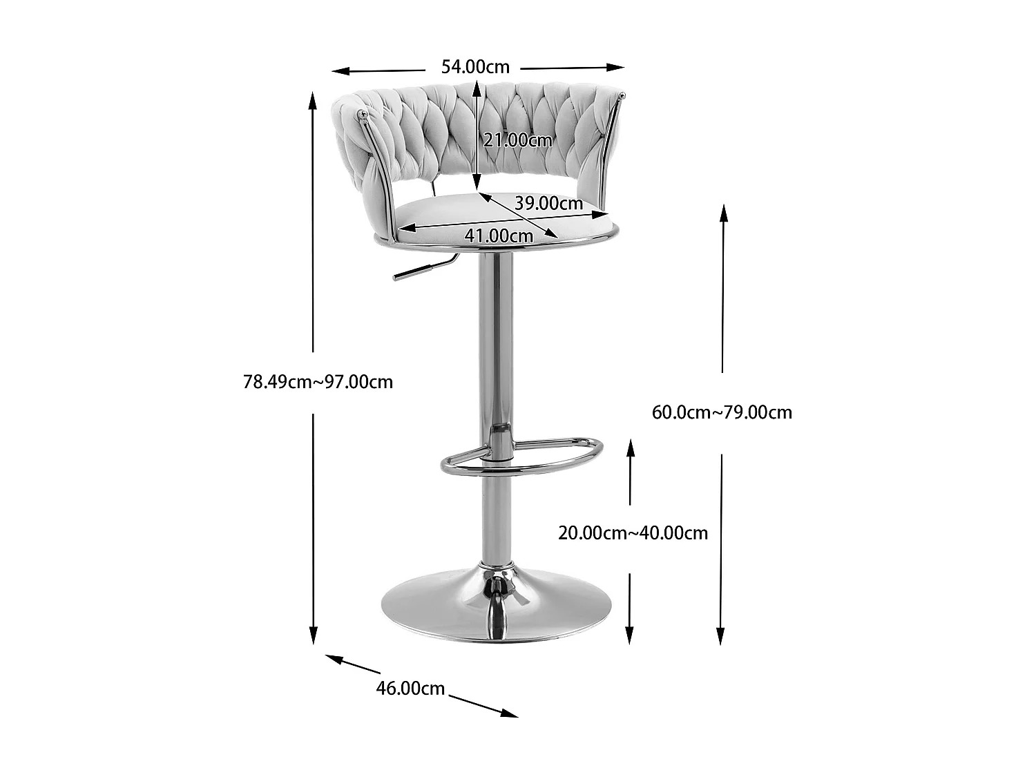 Lot de 2 tabourets de bar pivotants avec dossier, réglables en hauteur – Velours ivoire