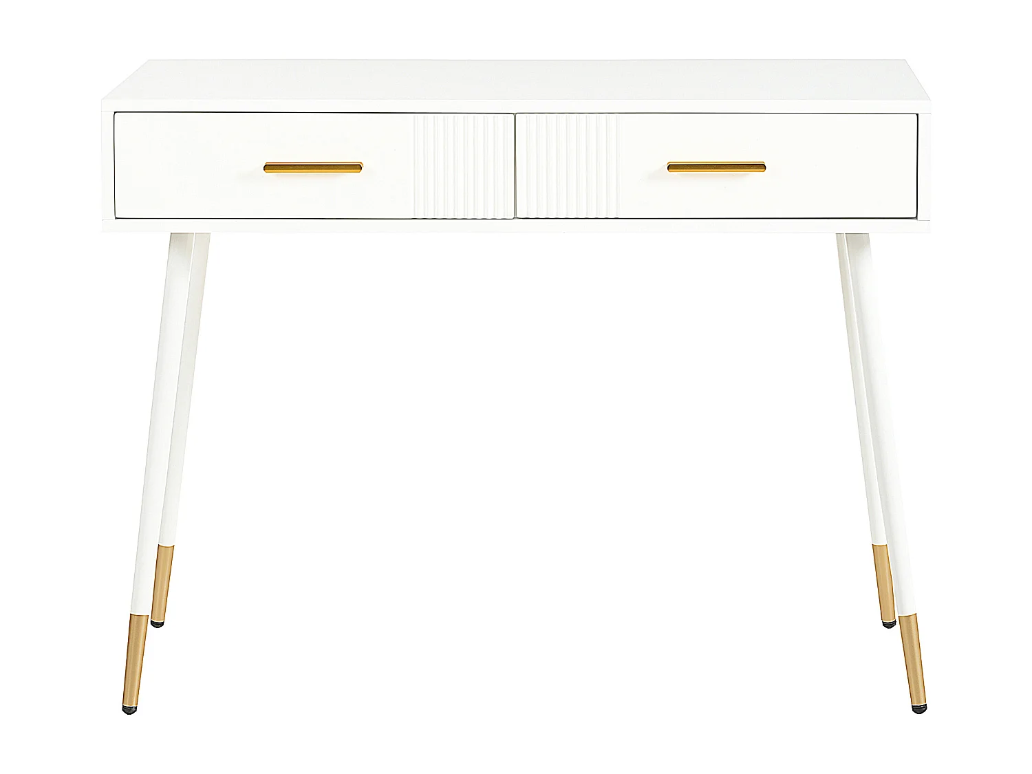 Coiffeuse blanche avec 2 tiroirs de rangement et poignées dorées - pour chambre et salon