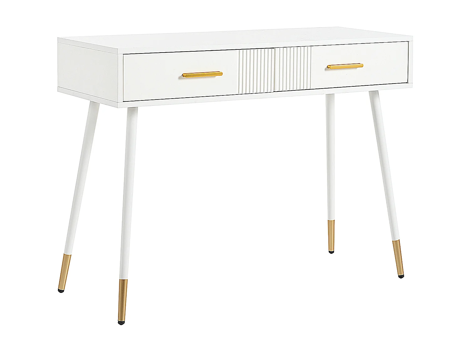 Coiffeuse blanche avec 2 tiroirs de rangement et poignées dorées - pour chambre et salon