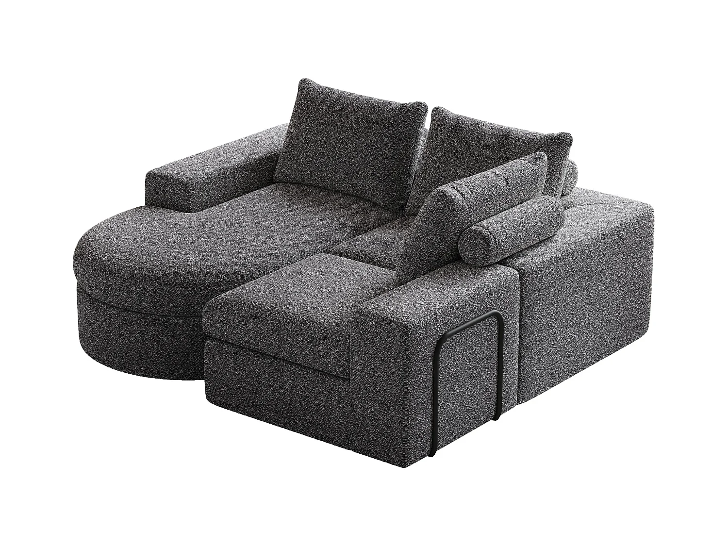 Canapé modulable 3 places en tissu chenille gris avec méridienne arrondie - dossier rembourré