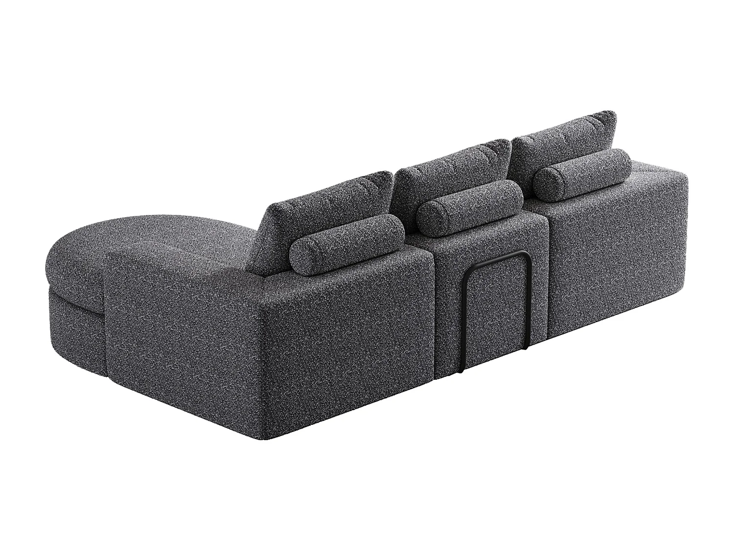 Canapé modulable 3 places en tissu chenille gris avec méridienne arrondie - dossier rembourré