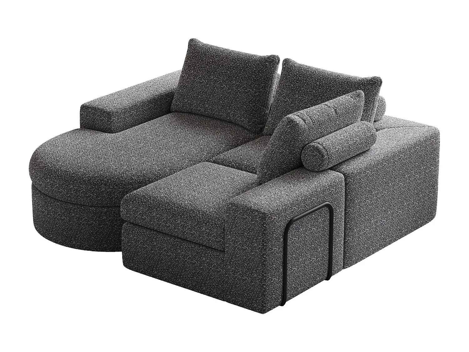 Canapé modulable 3 places en tissu chenille gris avec méridienne arrondie - dossier rembourré