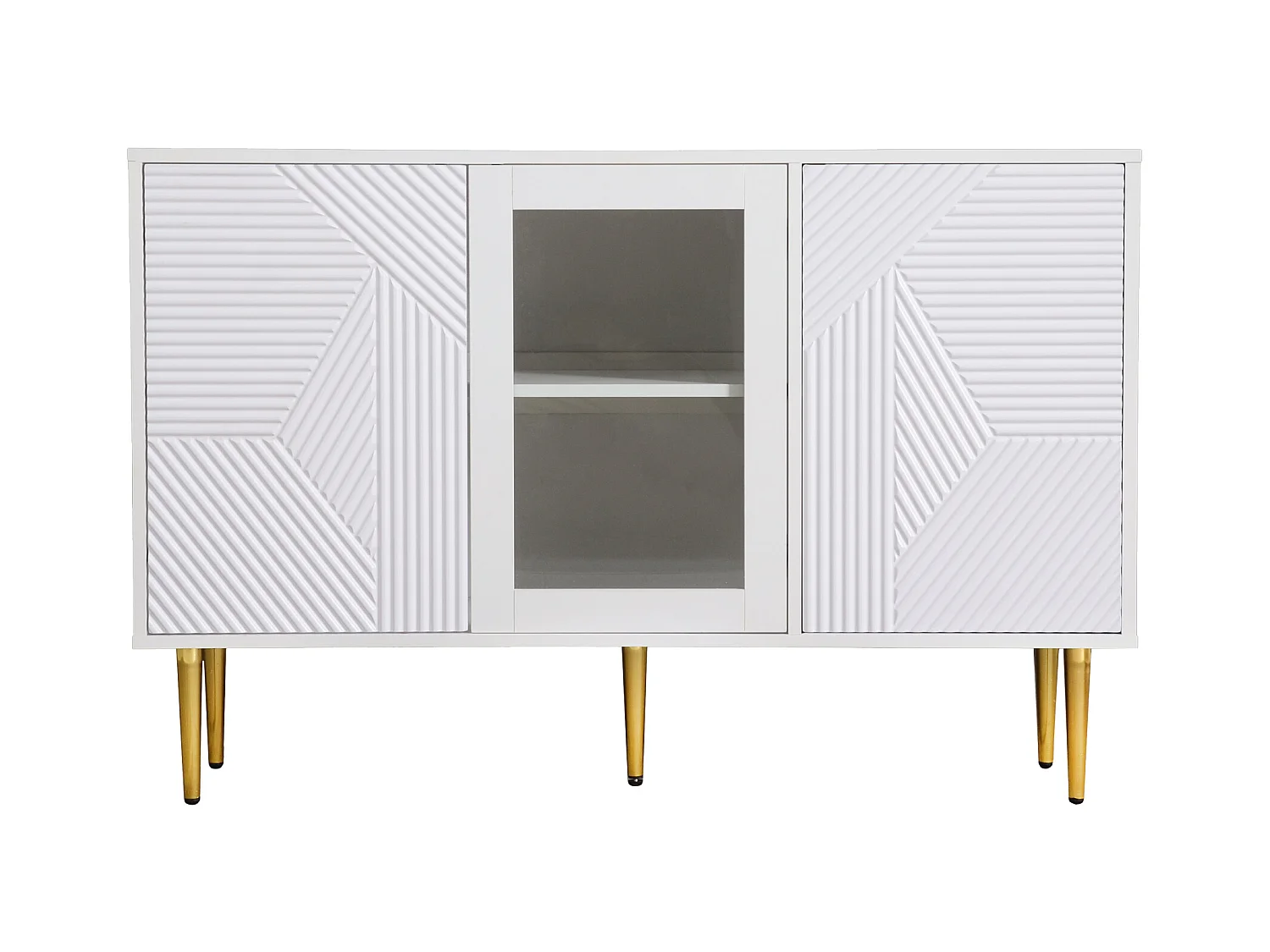 Buffet blanc avec 3 portes de rangement et pieds en métal - pour salon et salle à manger