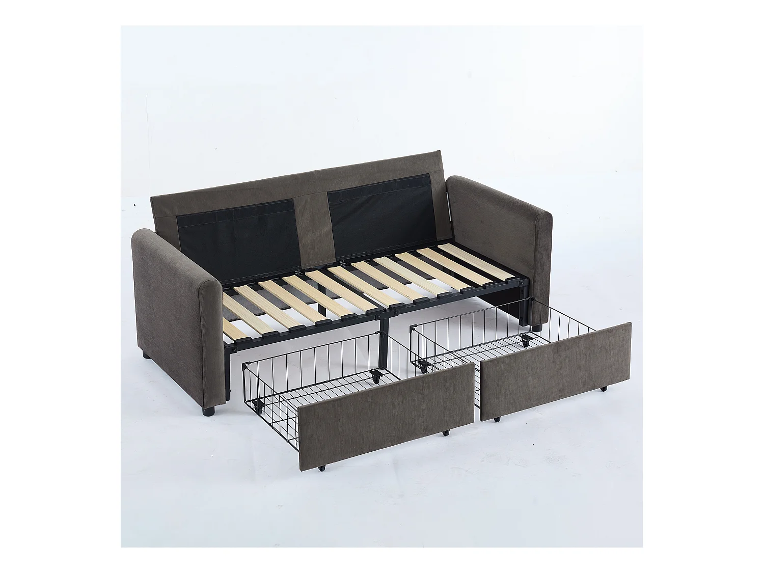 Canapé 2 places en tissu gris foncé avec 2 tiroirs de rangement - Style moderne