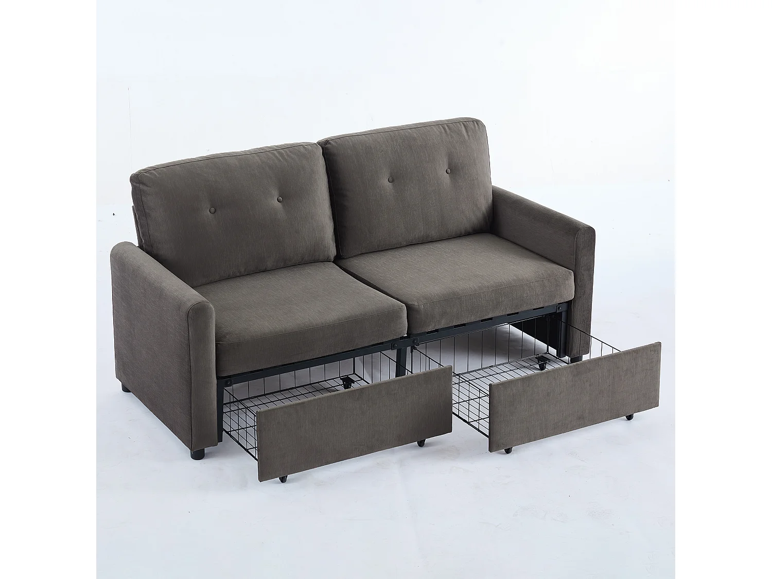 Canapé 2 places en tissu gris foncé avec 2 tiroirs de rangement - Style moderne