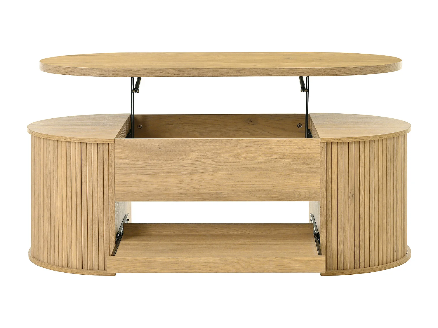 Heller Couchtisch aus Naturholz mit anhebbarer Platte und ausziehbarer Ablage – ideal für Wohn- und Arbeitszimmer