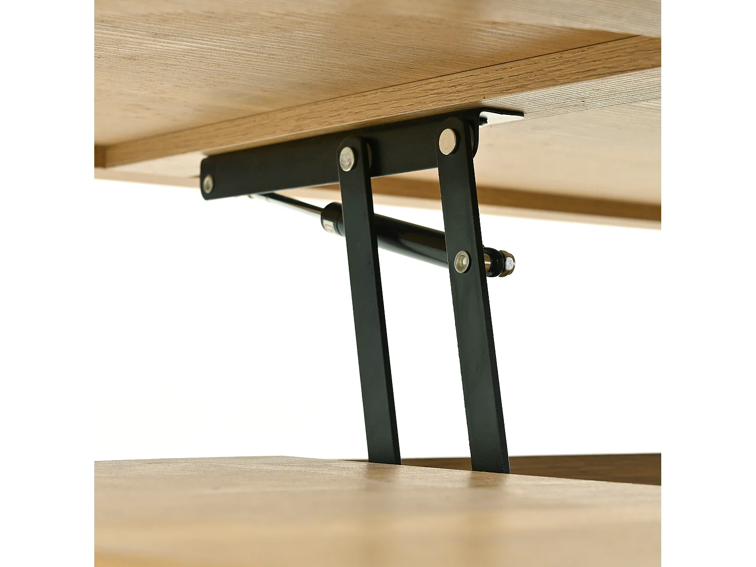 Heller Couchtisch aus Naturholz mit anhebbarer Platte und ausziehbarer Ablage – ideal für Wohn- und Arbeitszimmer