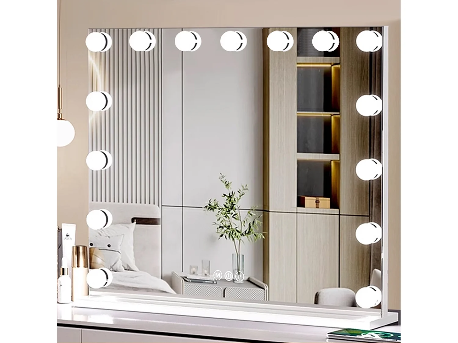 Miroir de maquillage - 1 pièce - avec Bluetooth et 18 lumières LED - température de couleur réglable