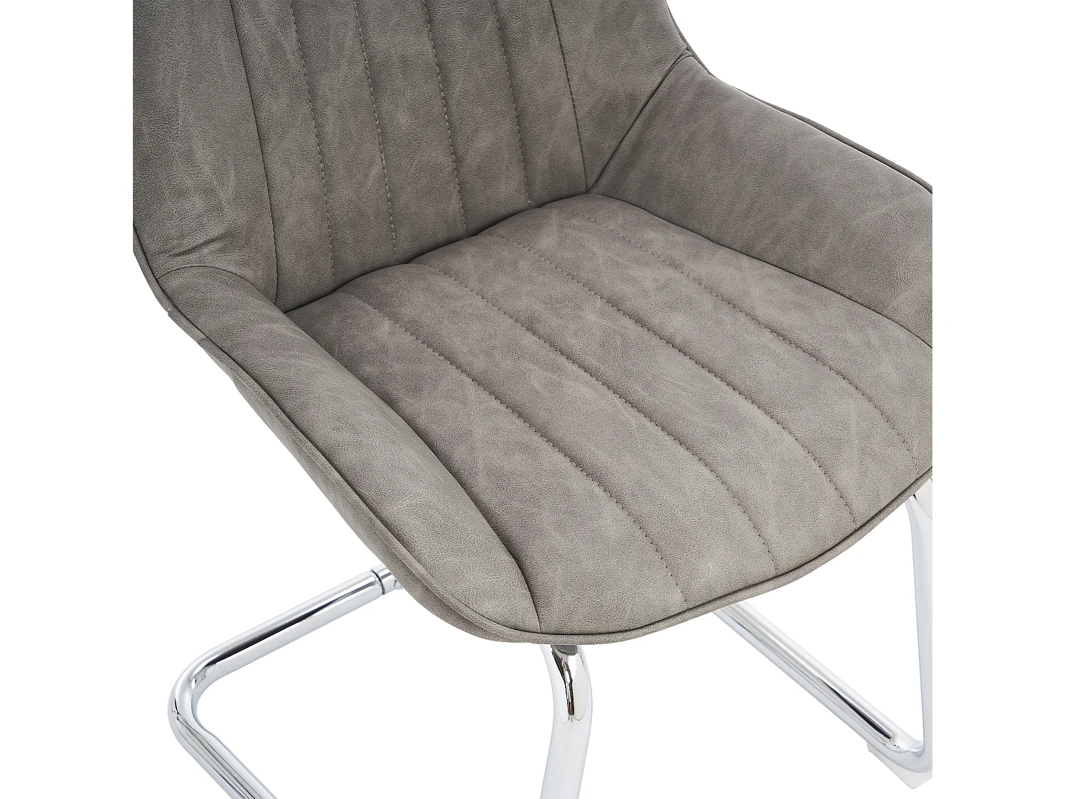 Set van 2 eetkamerstoelen met gestoffeerde rugleuningen en zilverkleurige metalen poten - Grijs PU