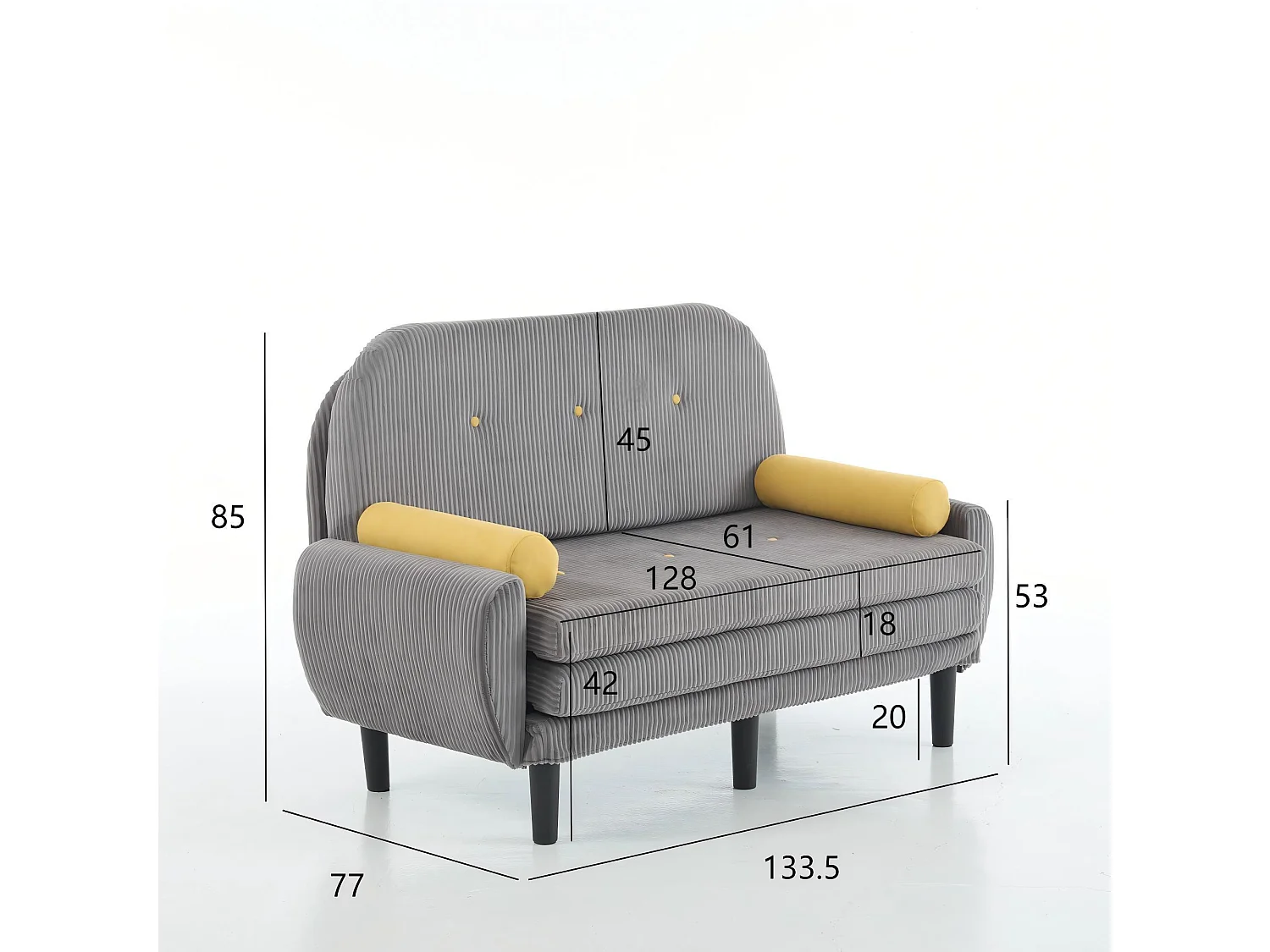 Divano letto 2 posti in velluto a coste grigio - convertibile in letto o chaise longue