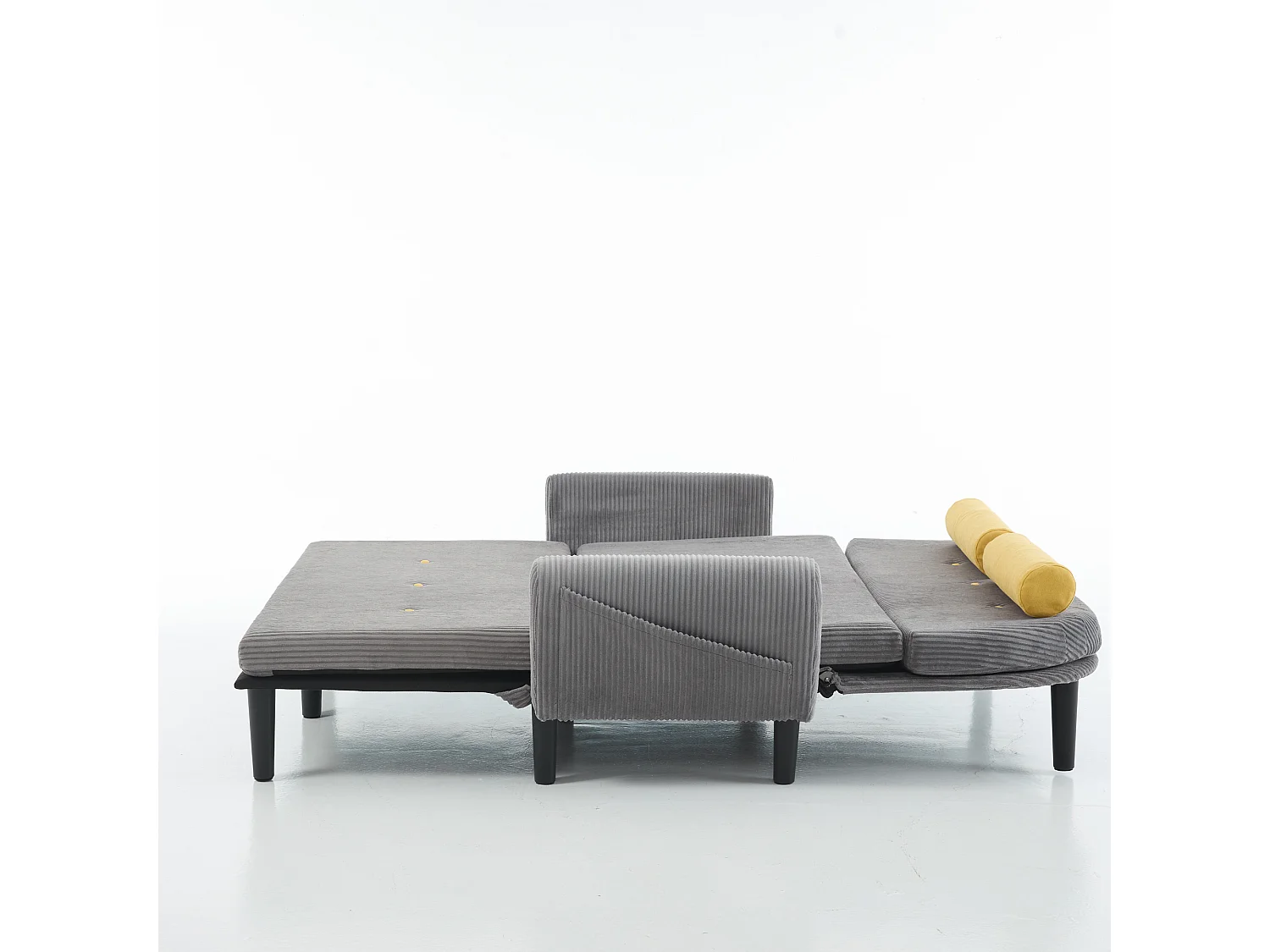 Divano letto 2 posti in velluto a coste grigio - convertibile in letto o chaise longue