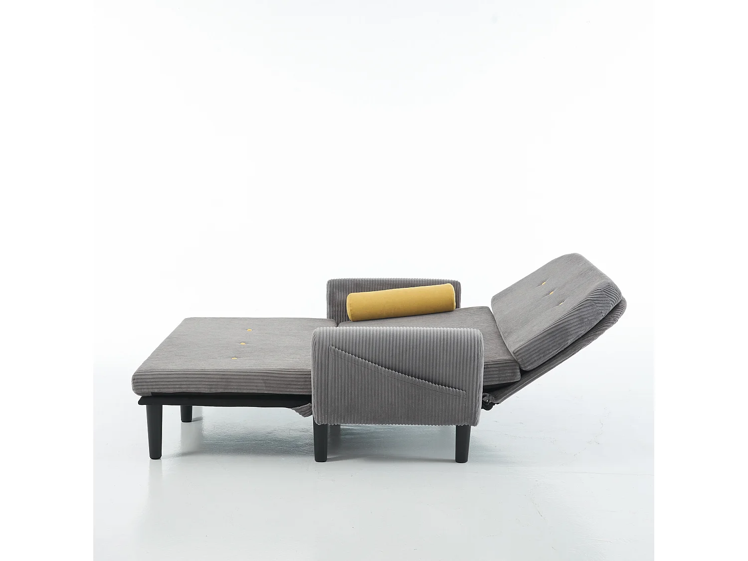 Canapé convertible 2 places en velours côtelé gris - Convertible en lit ou chaise longue