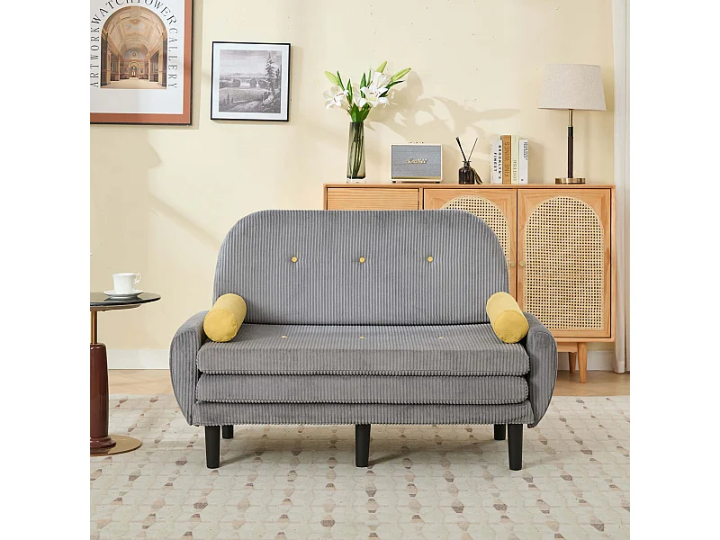 Divano letto 2 posti in velluto a coste grigio - convertibile in letto o chaise longue