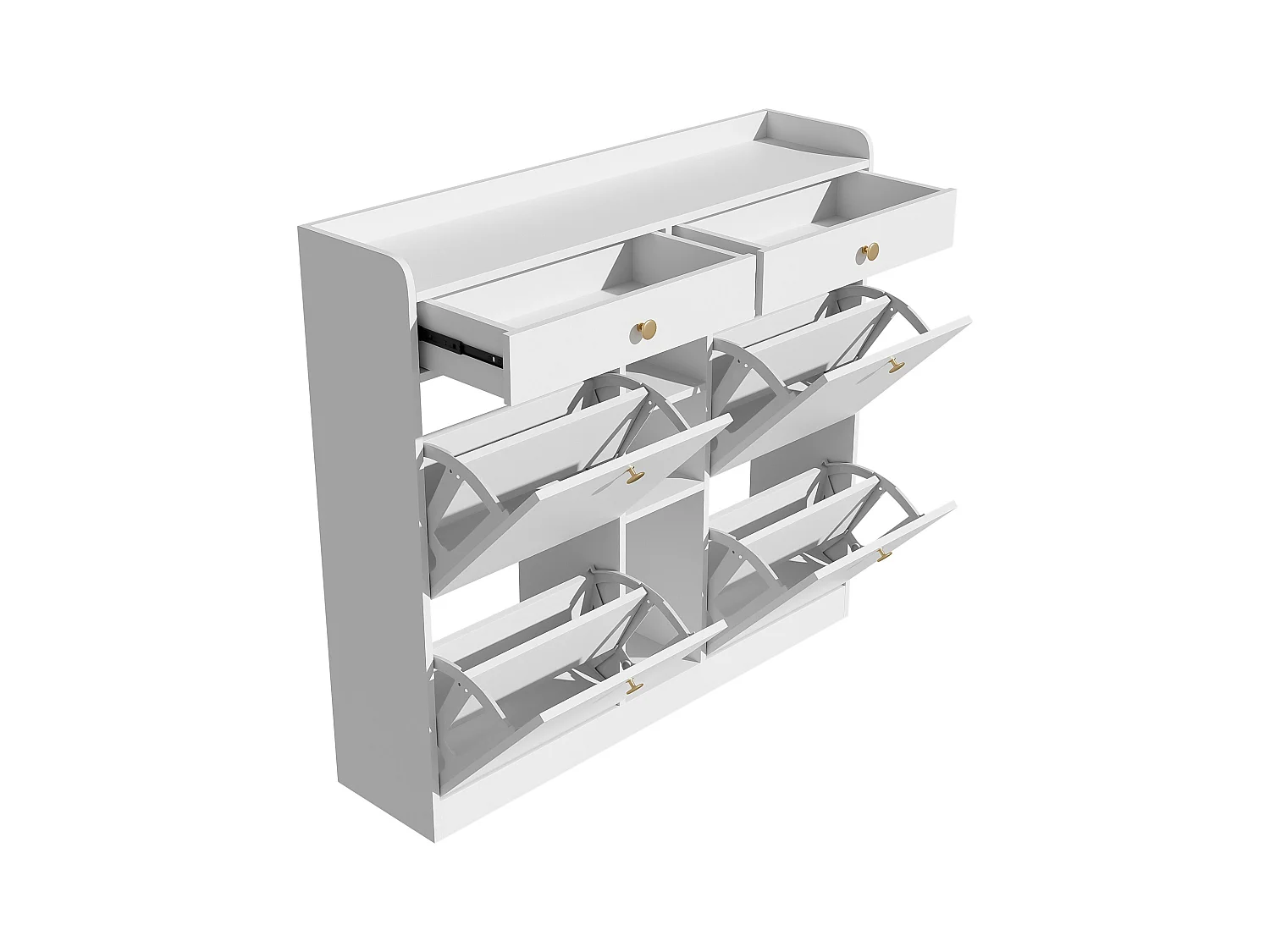 Meuble à chaussures blanc avec 4 portes basculantes et 2 tiroirs – pour entrée et couloir