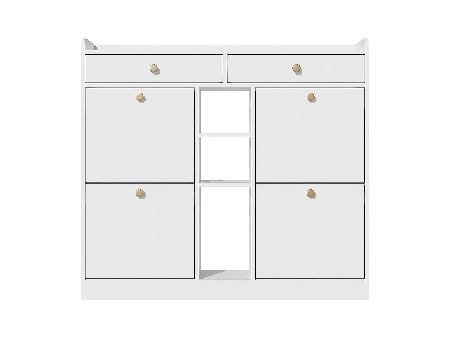 Meuble à chaussures blanc avec 4 portes basculantes et 2 tiroirs – pour entrée et couloir