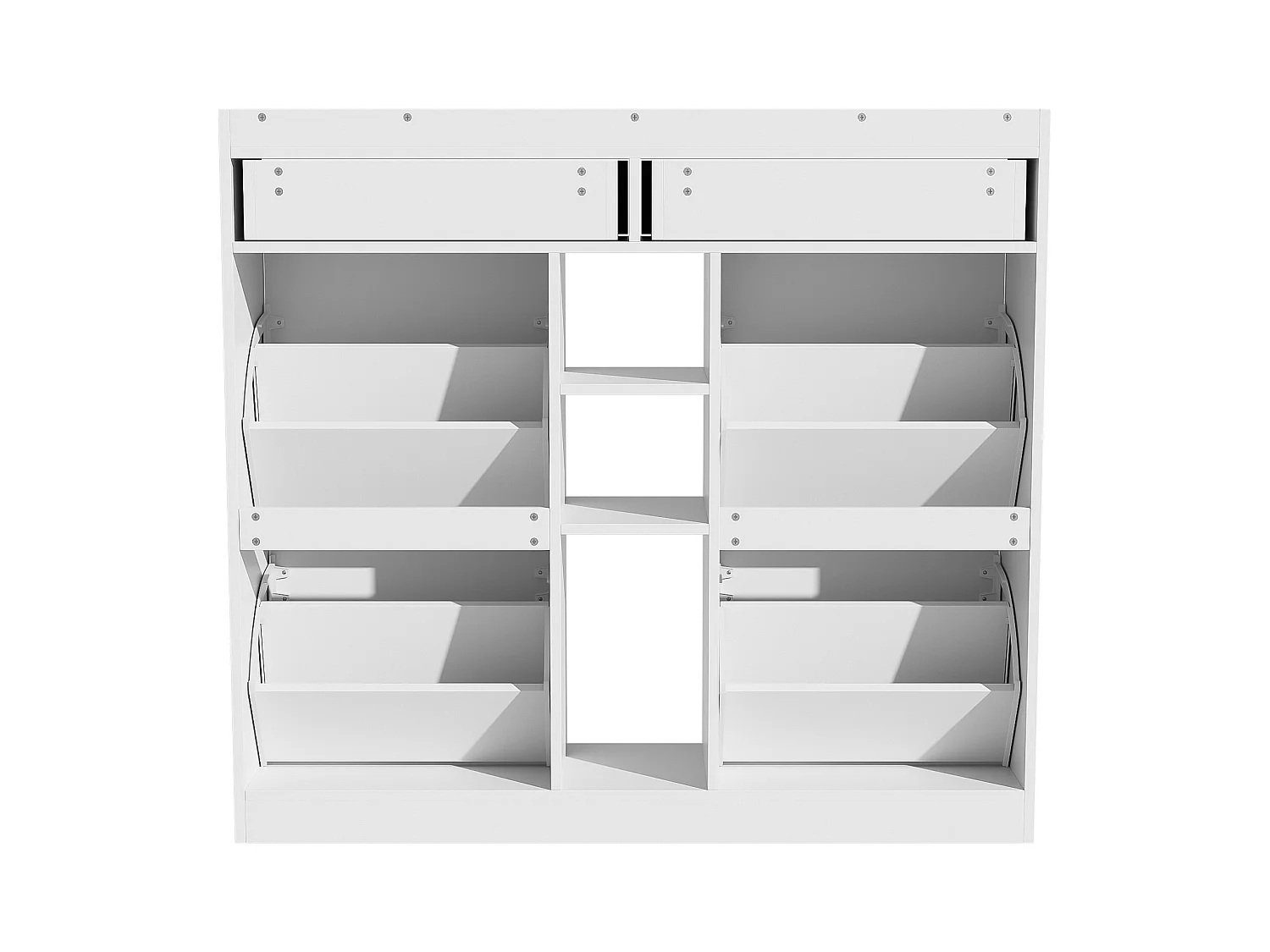 Meuble à chaussures blanc avec 4 portes basculantes et 2 tiroirs – pour entrée et couloir