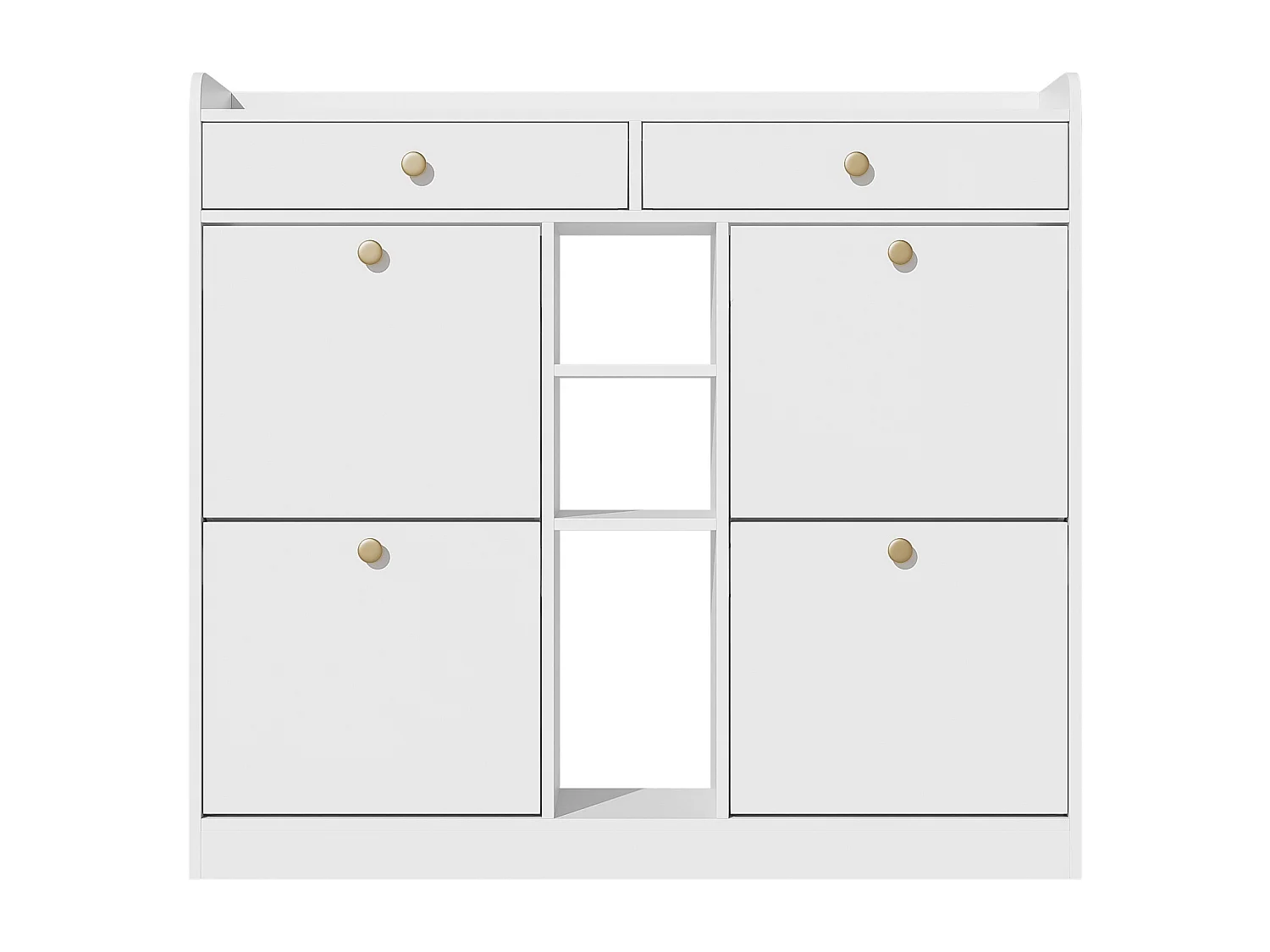 Meuble à chaussures blanc avec 4 portes basculantes et 2 tiroirs – pour entrée et couloir