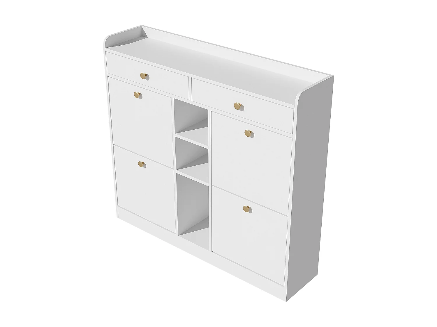 Meuble à chaussures blanc avec 4 portes basculantes et 2 tiroirs – pour entrée et couloir