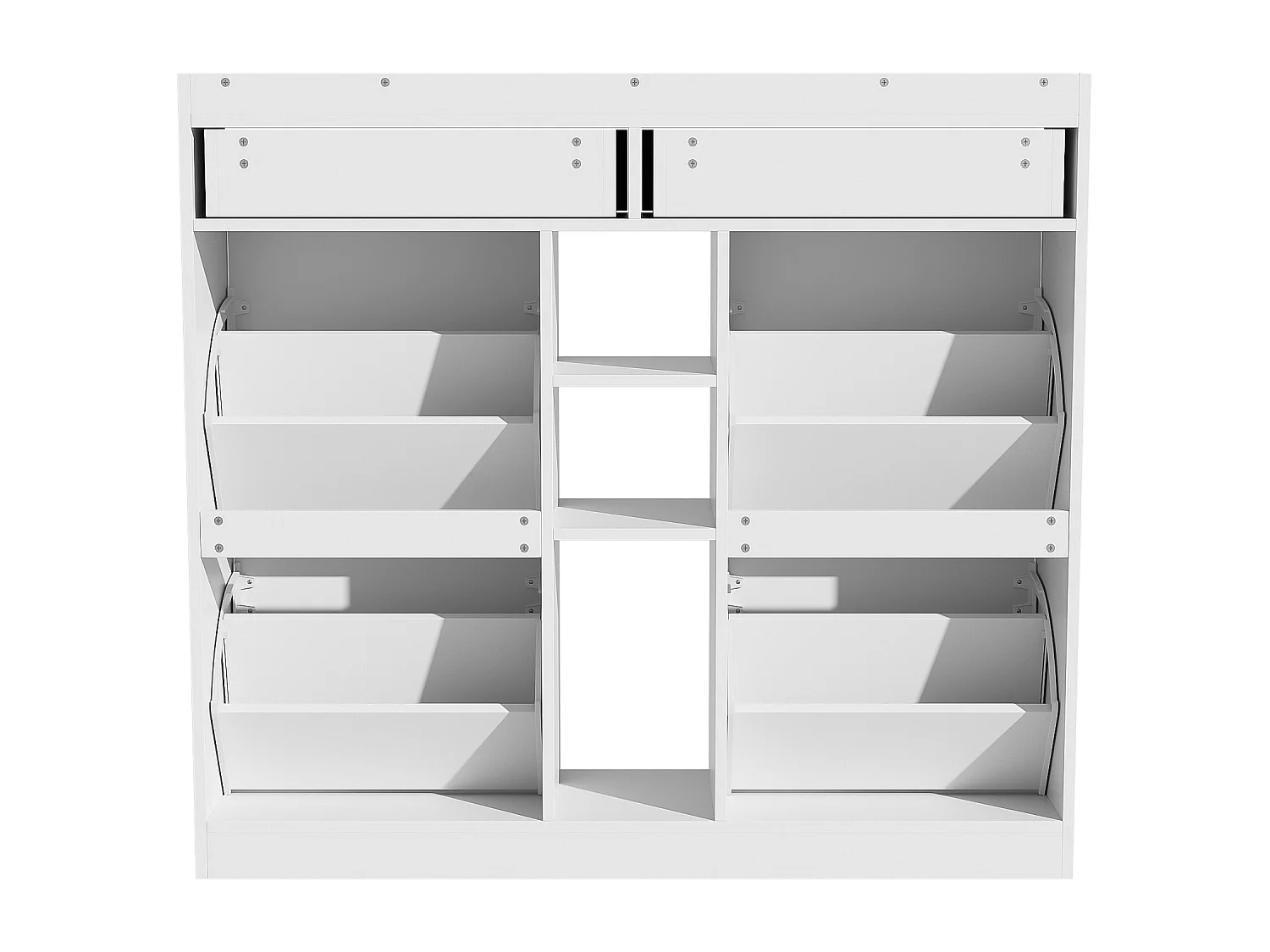 Meuble à chaussures blanc avec 4 portes basculantes et 2 tiroirs – pour entrée et couloir