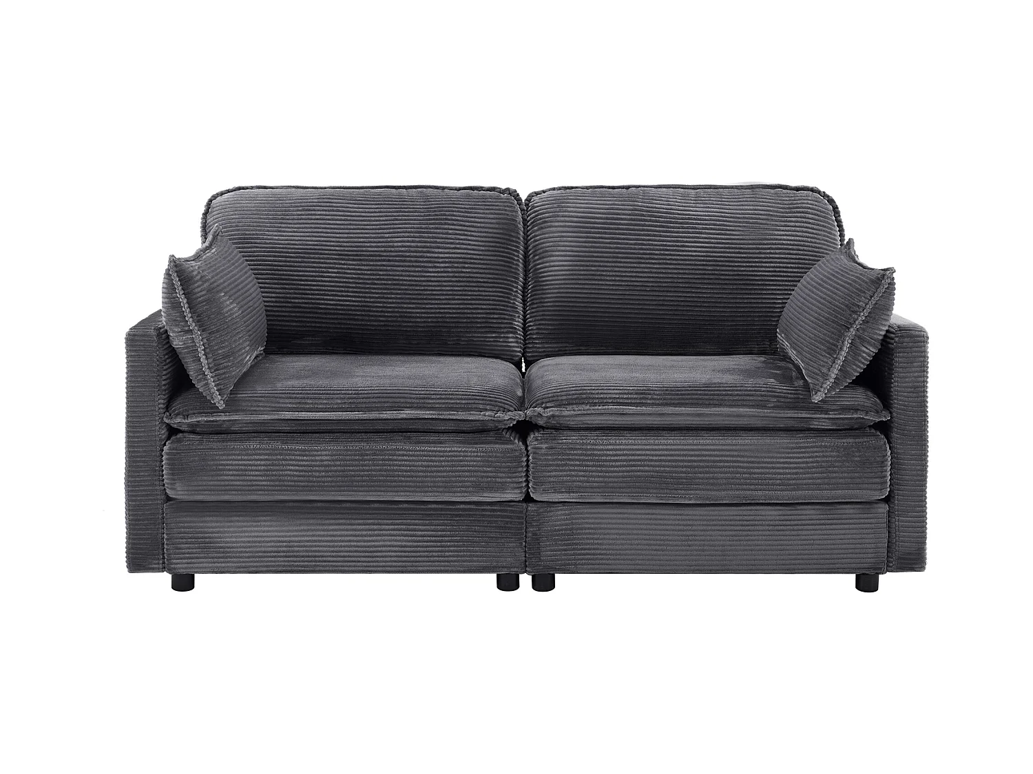 Canapé 2 places en velours côtelé gris - Dossier rembourré - Style moderne