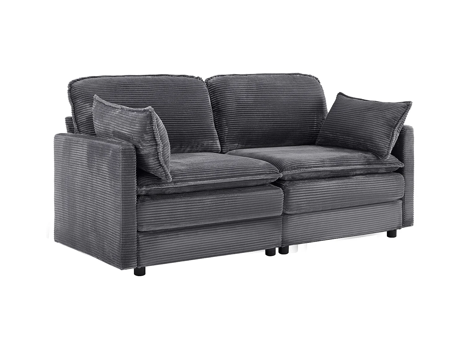 Canapé 2 places en velours côtelé gris - Dossier rembourré - Style moderne