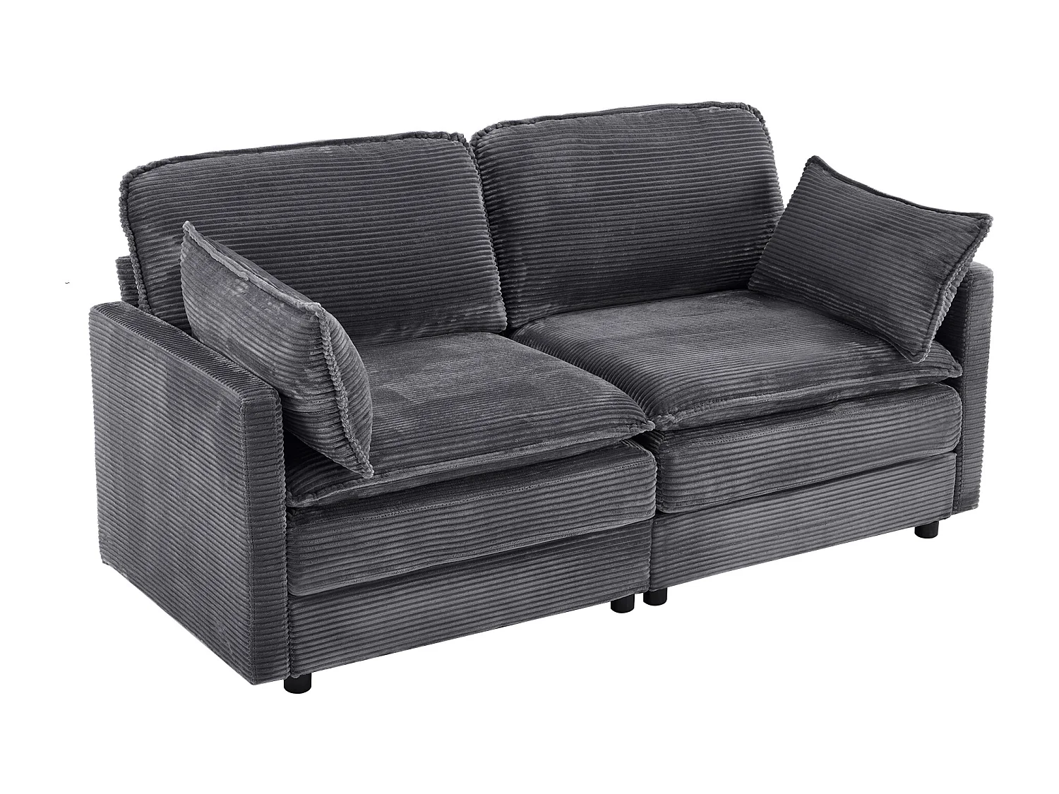 2-Sitzer Sofa aus grauem Cord mit gepolsterter Rückenlehne - Modernes Design