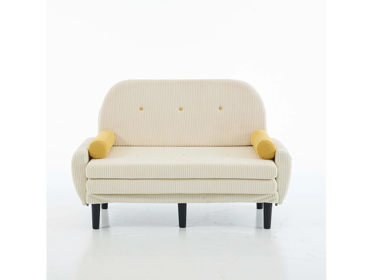 2-zits slaapbank van ivoorkleurig ribfluweel - om te bouwen tot bed of chaise longue