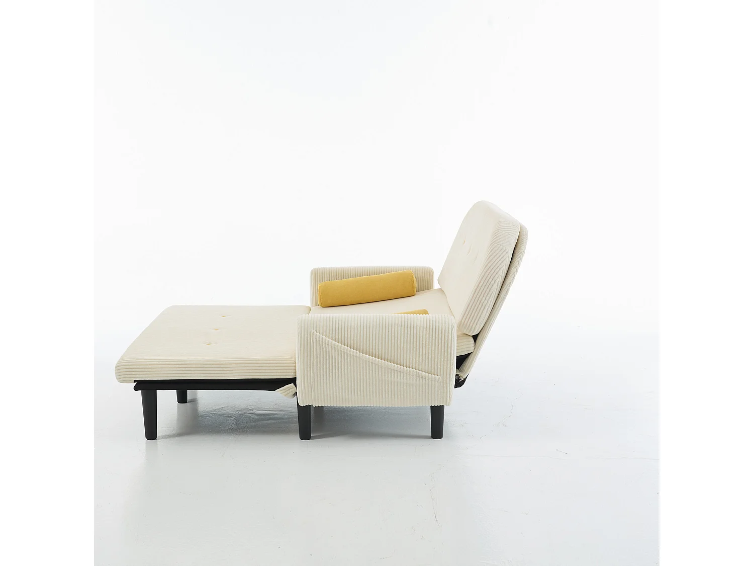 2-zits slaapbank van ivoorkleurig ribfluweel - om te bouwen tot bed of chaise longue