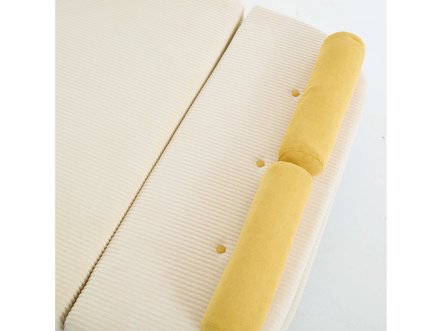 2-zits slaapbank van ivoorkleurig ribfluweel - om te bouwen tot bed of chaise longue