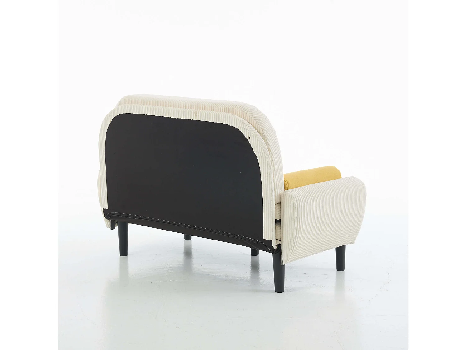 2-zits slaapbank van ivoorkleurig ribfluweel - om te bouwen tot bed of chaise longue