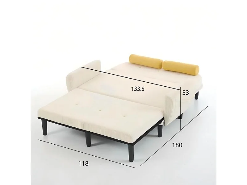 Canapé convertible 2 places en velours côtelé ivoire - Convertible en lit ou chaise longue