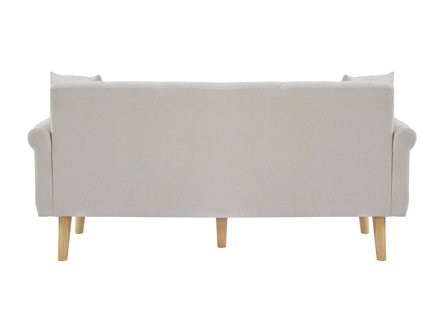 Sofá de 2 plazas con reposabrazos y cojines, chenilla beige, patas de madera - para salón y dormitorio