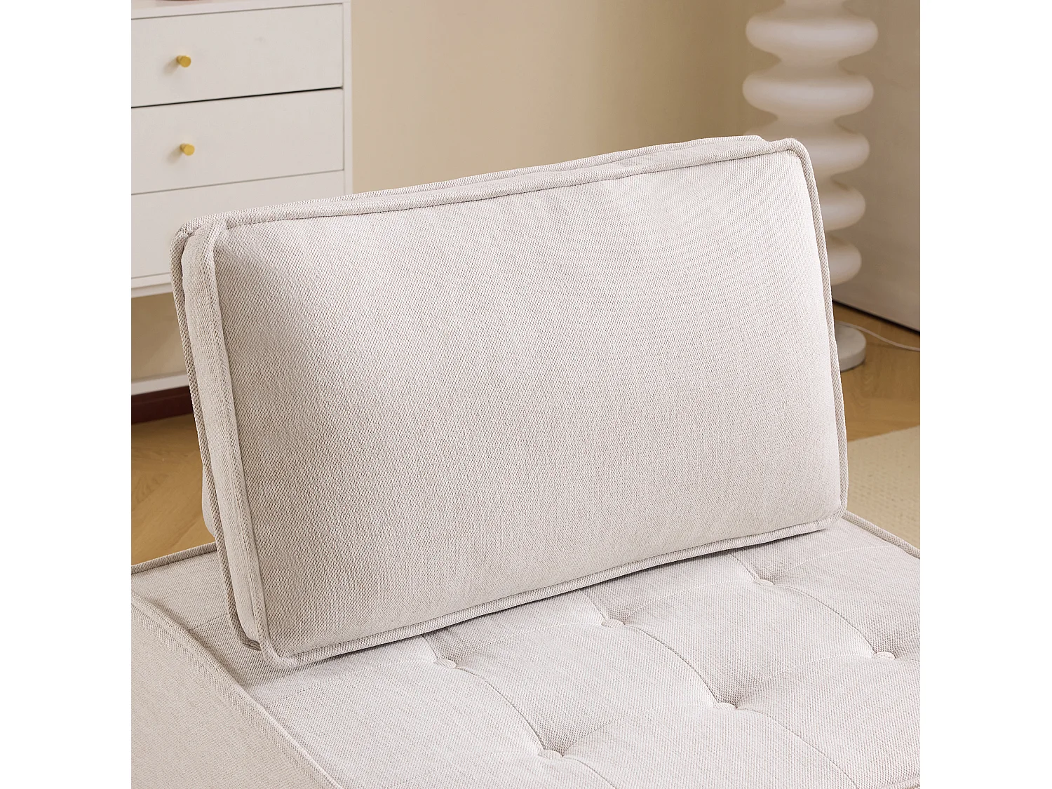 Canapé 1 place en lin beige - Dossier rembourré - Style moderne - Pour chambre ou salon