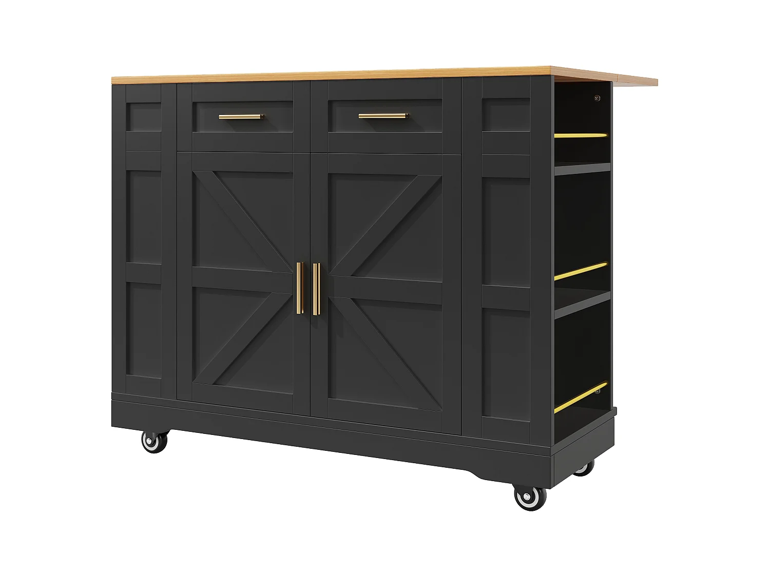 Desserte de cuisine mobile avec 2 portes et 2 tiroirs, îlot imitation bois, noir - pour cuisine et salon