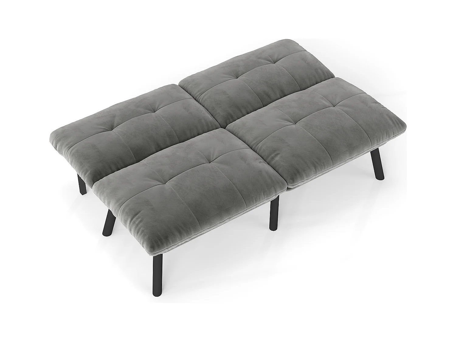 Canapé 2 places convertible en velours gris avec dossier inclinable - design moderne