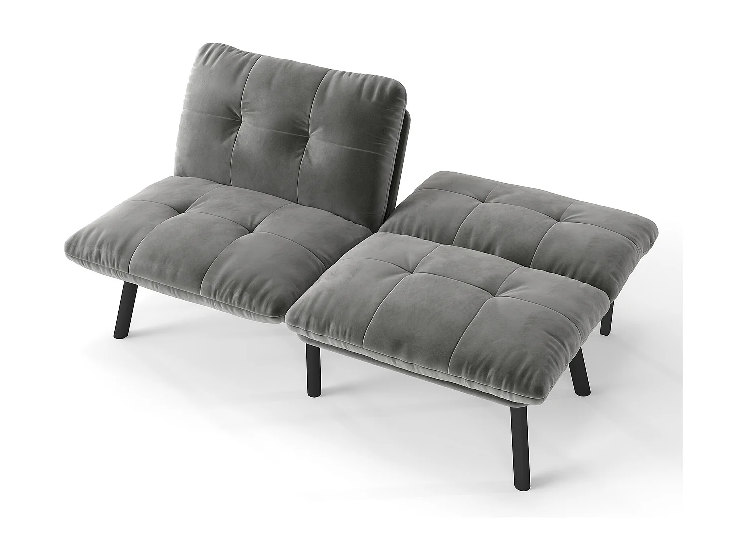 2-Sitzer Schlafsofa aus grauem Samt mit verstellbarer Rückenlehne - modernes Design