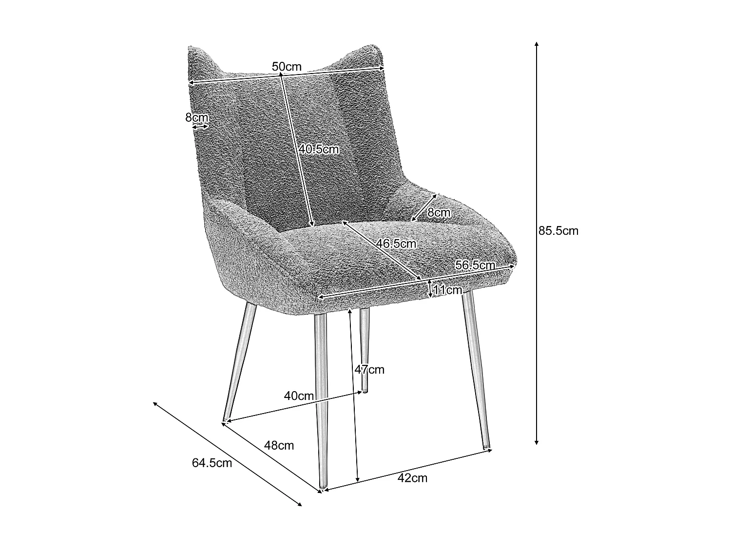 Lot de 2 chaises de salle à manger avec dossier rembourré et pieds en métal noir - Velours Teddy gris