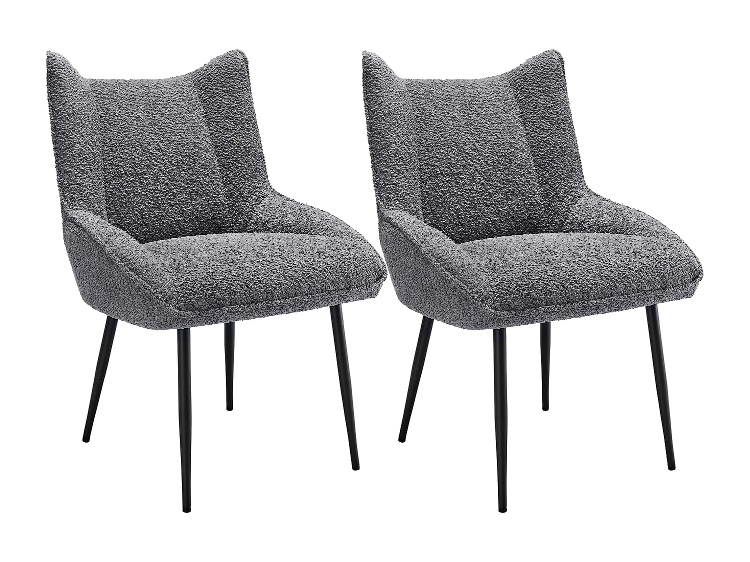 Lot de 2 chaises de salle à manger avec dossier rembourré et pieds en métal noir - Velours Teddy gris