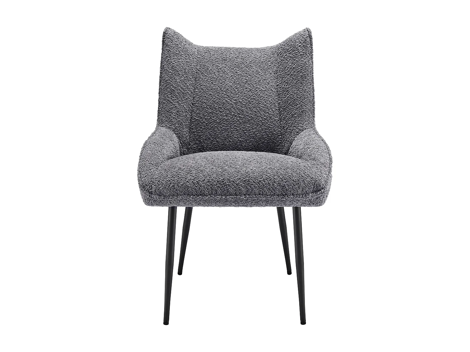 Lot de 2 chaises de salle à manger avec dossier rembourré et pieds en métal noir - Velours Teddy gris
