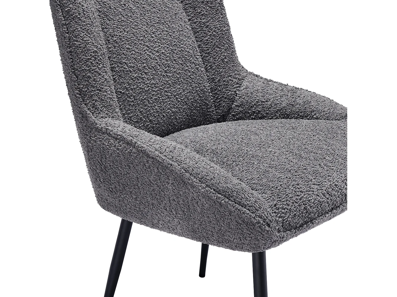 Lot de 2 chaises de salle à manger avec dossier rembourré et pieds en métal noir - Velours Teddy gris