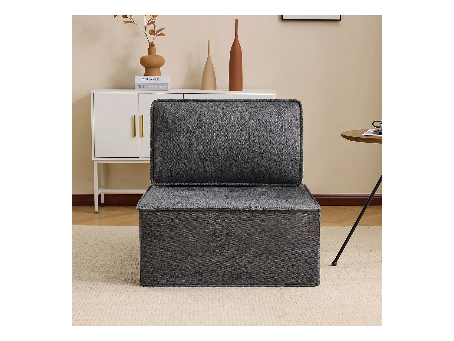 Canapé 1 place en lin gris foncé - Dossier rembourré - Style moderne - Pour chambre ou salon