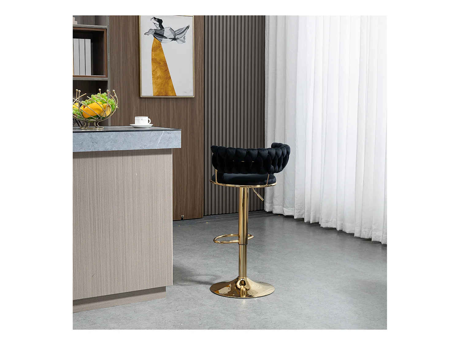 Lot de 2 tabourets de bar pivotants avec dossier, réglables en hauteur – Velours noir