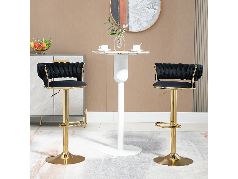 Lot de 2 tabourets de bar pivotants avec dossier, réglables en hauteur – Velours noir
