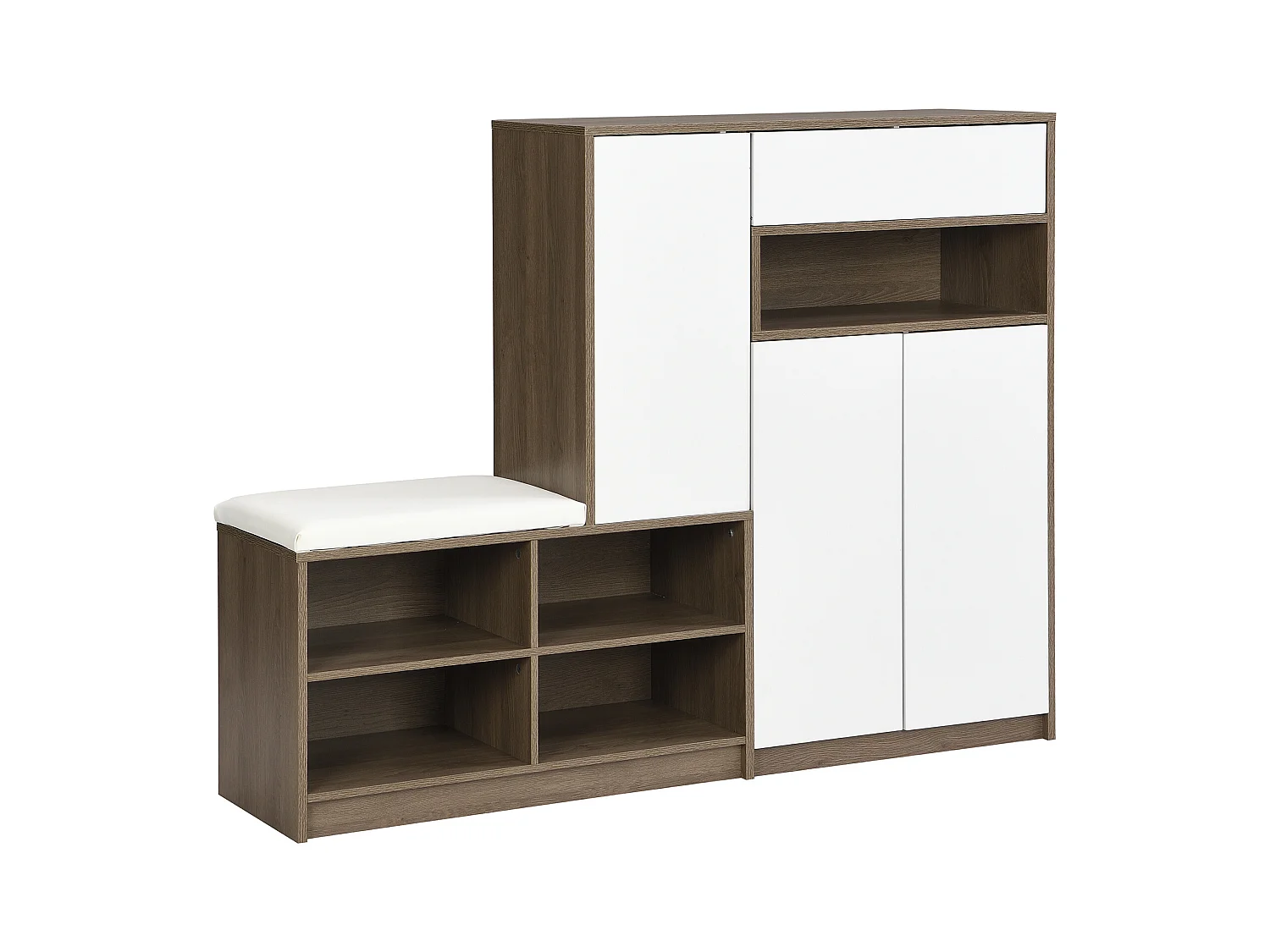 Meuble à chaussures avec banc à chaussures, 3 portes et 1 tiroir, bois et blanc - pour le couloir